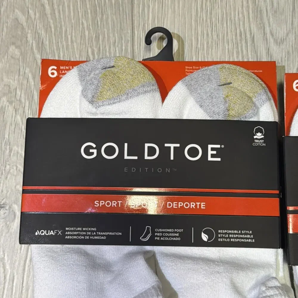 2 Gold Toe Sport Men's 6-Pair No Show Socks Shoe Size 6-12.5 White/Gray
